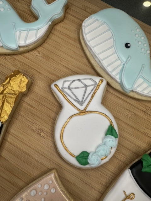 custom bachelorette sugar cookies engagement ring design