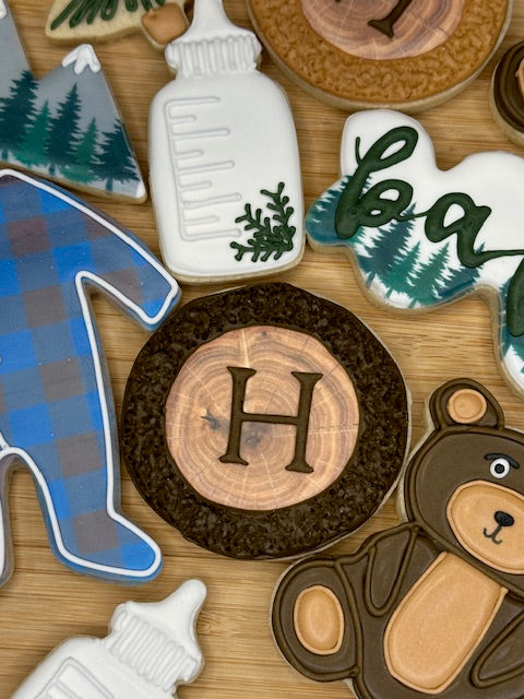 custom baby shower sugar cookies baby boy woodland theme