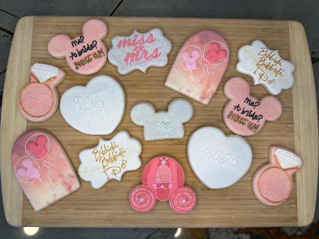 custom bridal shower sugar cookies magical theme park theme