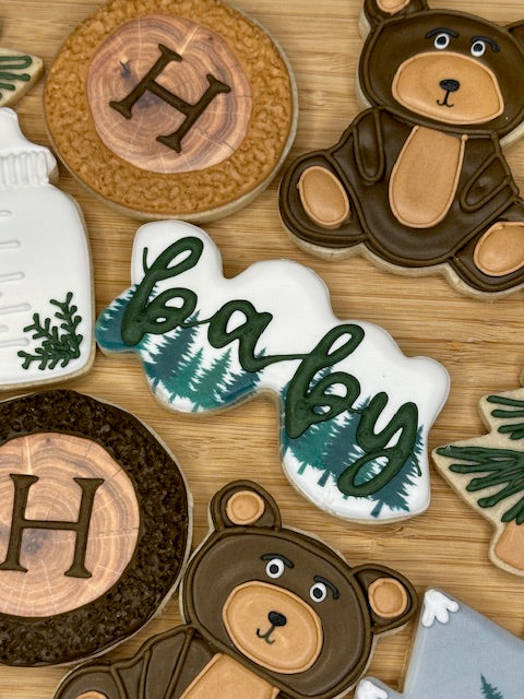 custom baby shower sugar cookies baby boy woodland theme baby cookie