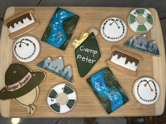 custom bachelorette sugar cookies camping theme